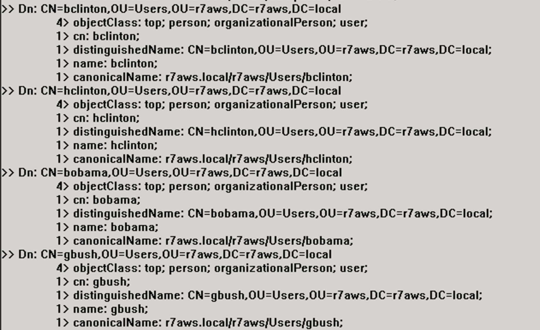 LDAP query test results