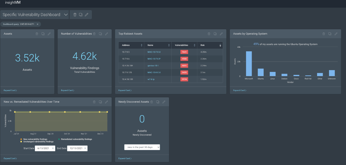 Specific vulnerability dashboard