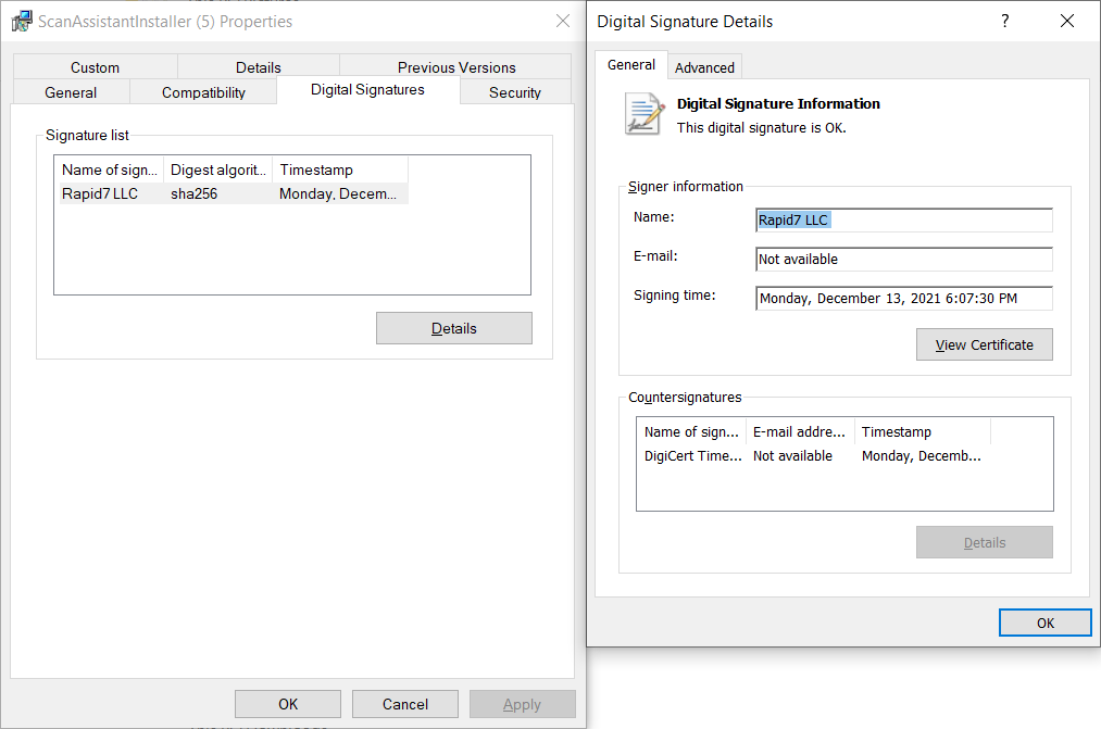 The Scan Assistant Installer Digital Signature